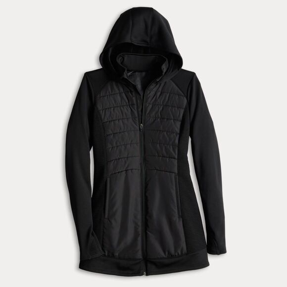 New Plus Size Women's Tek Gear® Long Mixed Media Jacket Size 1X Black - Picture 1 of 12
